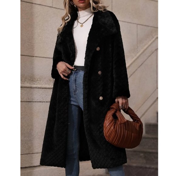 . Jackets & Blazers - Black Faux fur teddy double breasted Coat Jacket